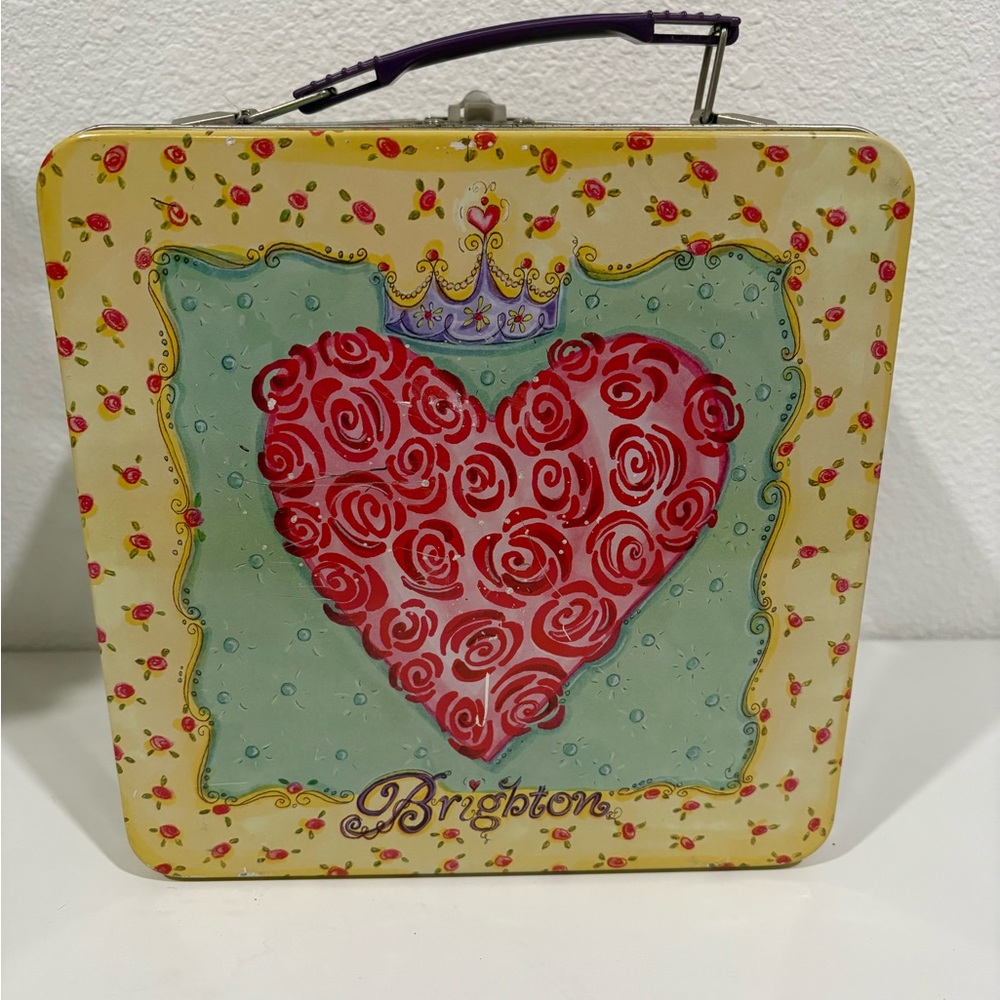 Brighton Red Heart Tin Box with Floral Accents Preowned